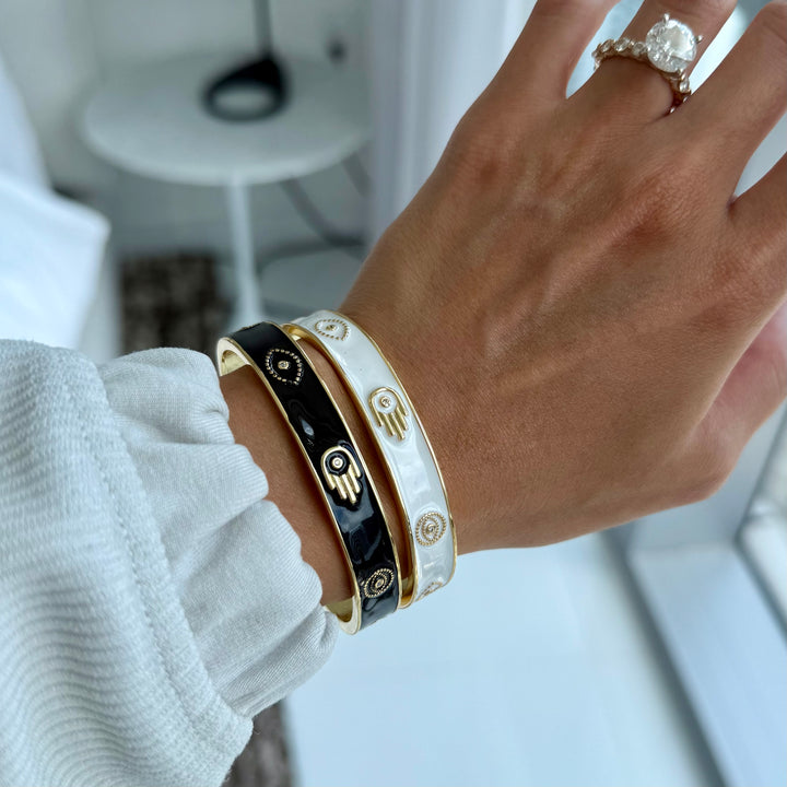 Evil Eye & Hamsa Hand Blessing Bangle - Gold Filled