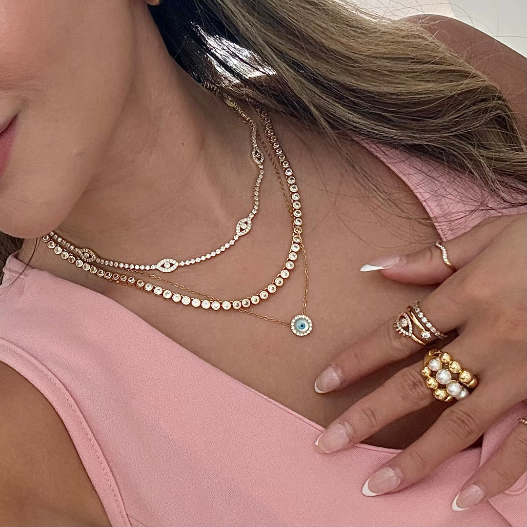 Halo Evil Eye Necklace - Gold Filled