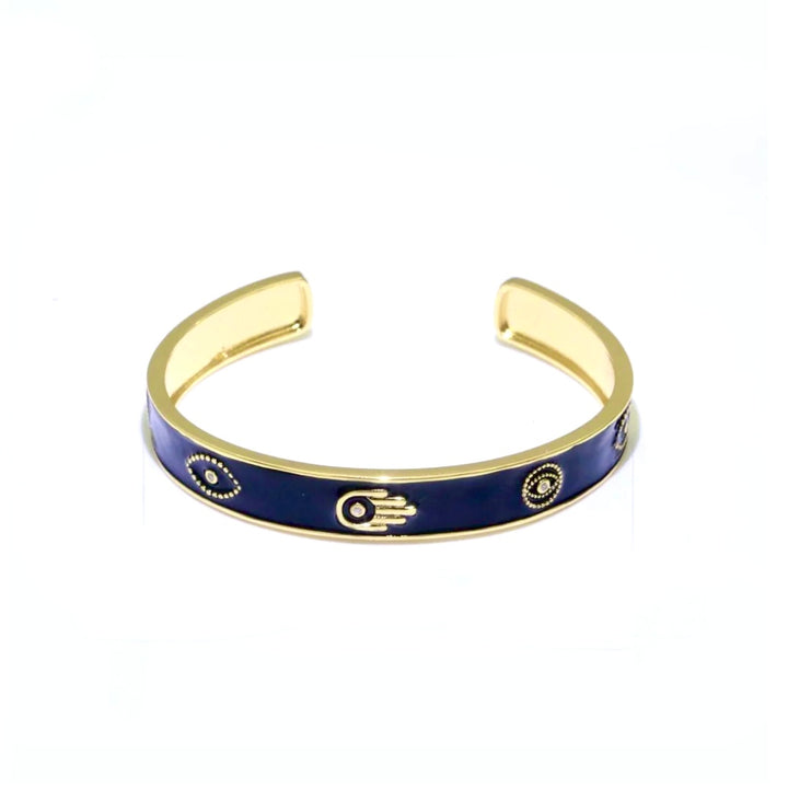 Evil Eye & Hamsa Hand Blessing Bangle - Gold Filled