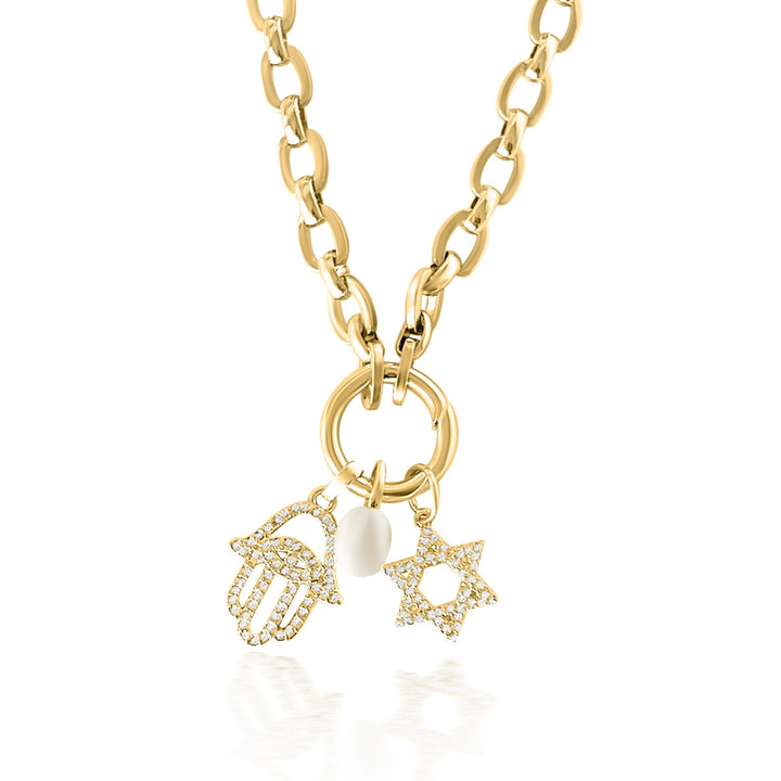 Star of David & Hamsa Hand Necklace - Gold Filled