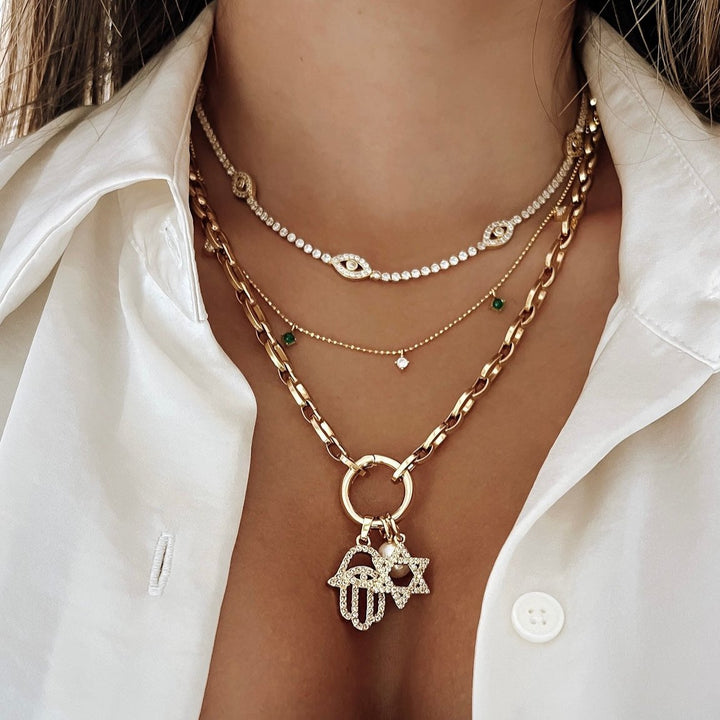 Star of David & Hamsa hand 3 necklace Set