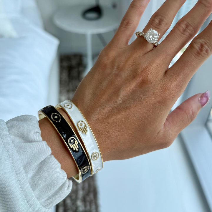 Evil Eye & Hamsa Hand Blessing Bangle - Gold Filled