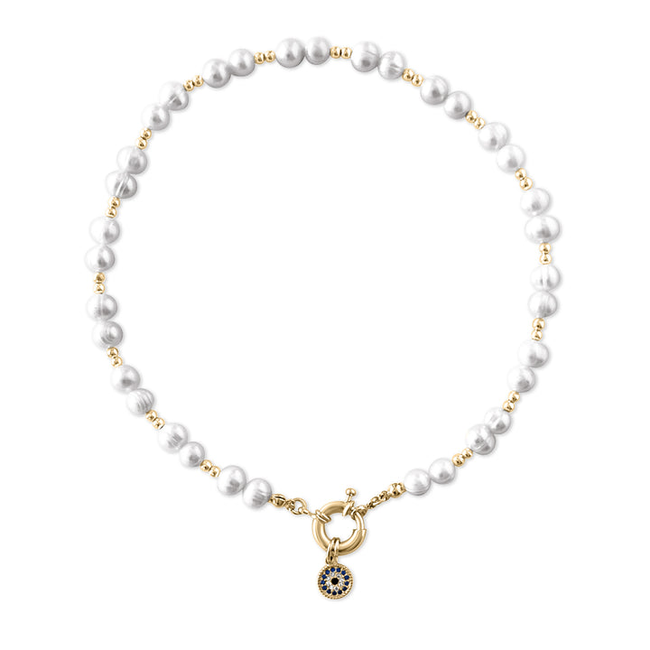 Evil Eye Pearl Necklace - Gold Filled