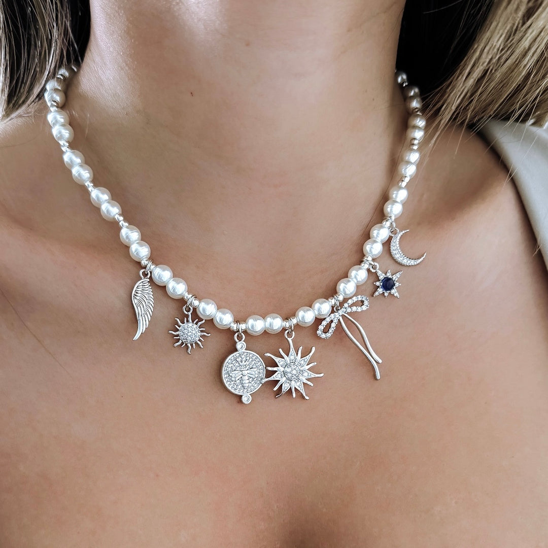 Silver Charm Pearl Necklace - One of a kind