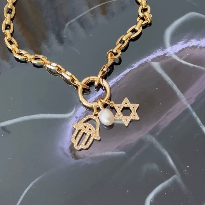 Star of David & Hamsa Hand Necklace - Gold Filled
