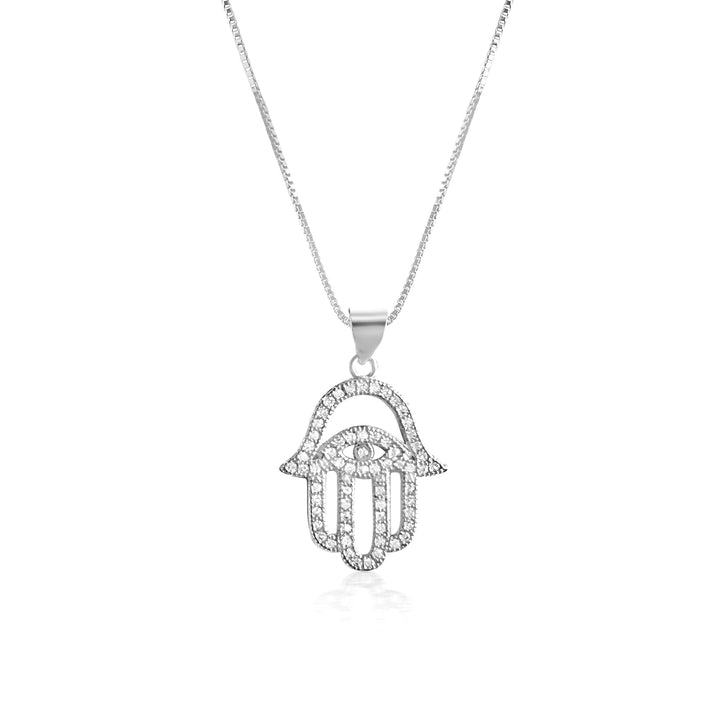Hamsa Hand Necklace - White Gold Filled