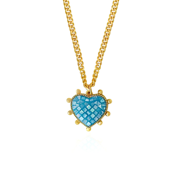 Blue Shell Opal Heart Necklace