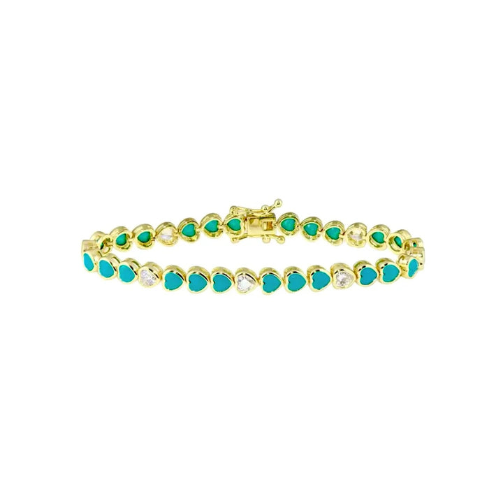 Heart Shape Turquoise Tennis Bracelet - Gold Filled