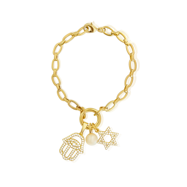 Star of David & Hamsa Hand Bracelet - Gold Filled