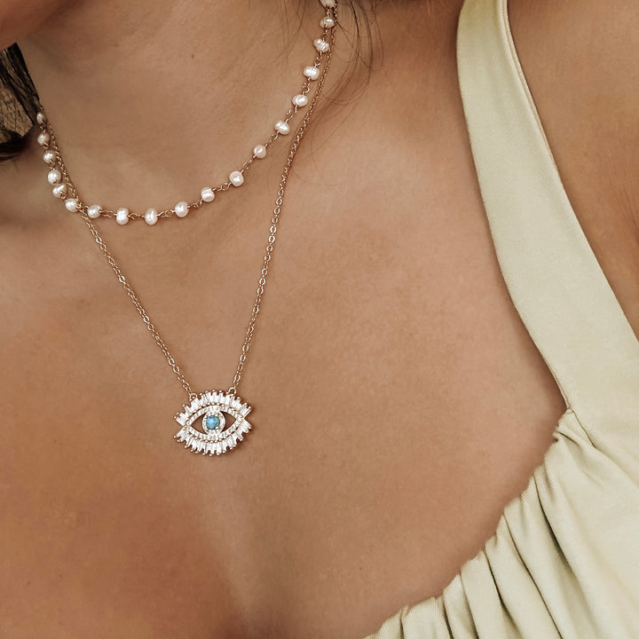 Turquoise Evil Eye Necklace - Gold Filled