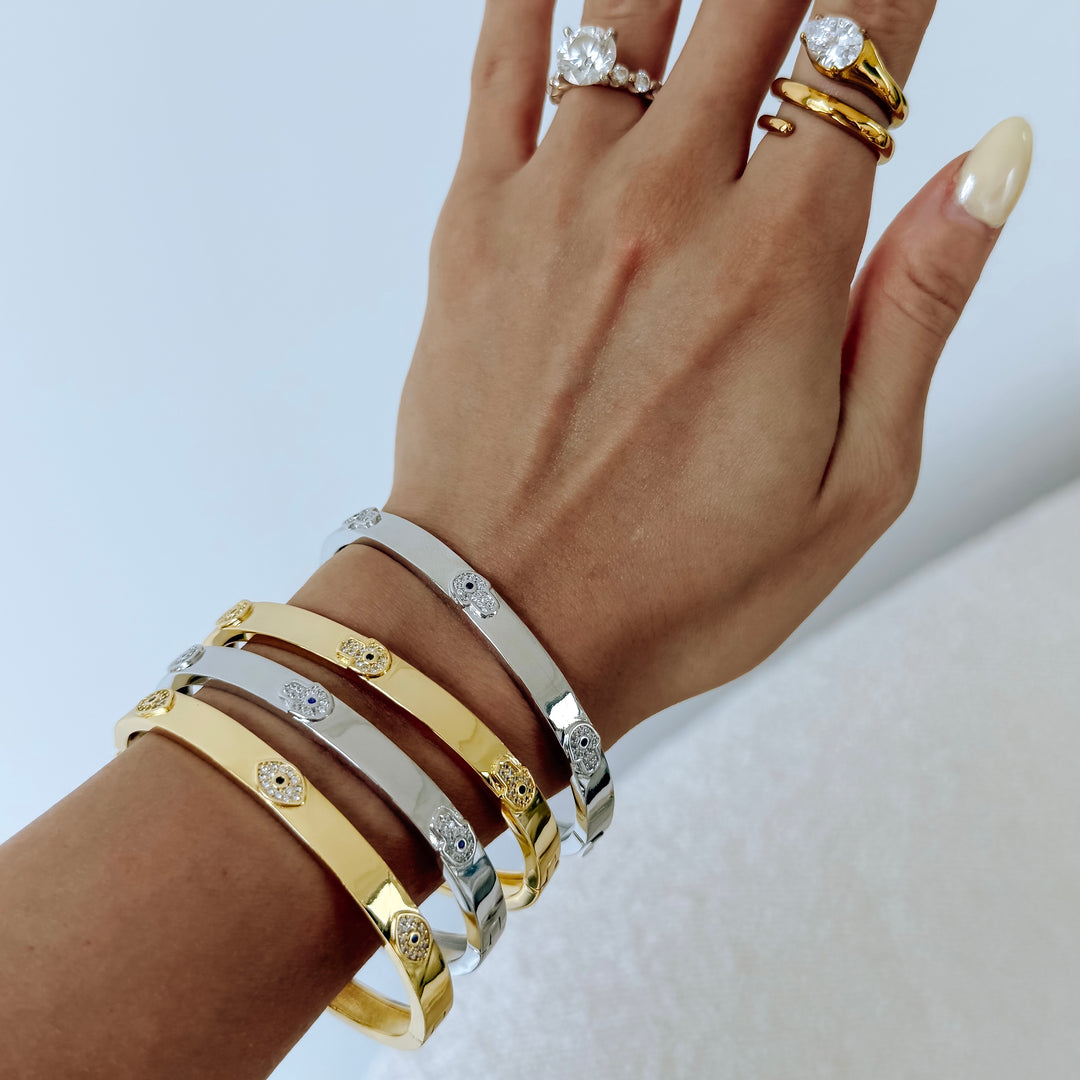 Evil Eye Hamsa Hand Bangle - Gold Filled
