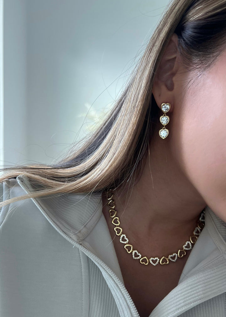 Luxury Triple Heart Earrings - Gold Filled