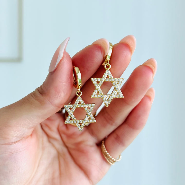 Diamond Star of David Earrings - Gold Filled