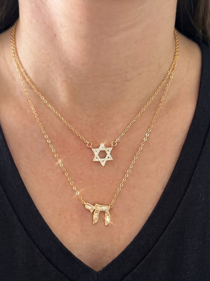 Dainty Star of David & Chai Set