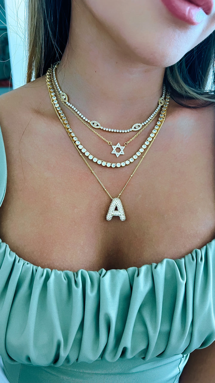 Round Diamond Tennis Chain Necklace - Gold Filled