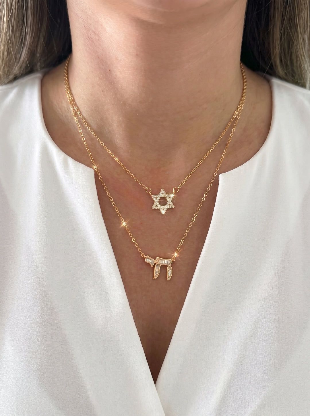 Dainty Star of David & Chai Set