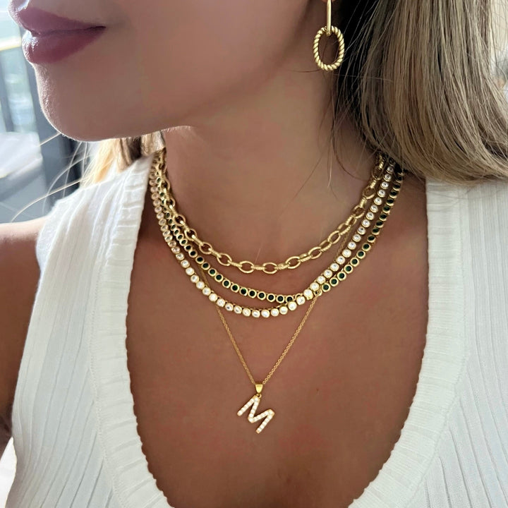 Green Diamond Tennis Chain Necklace - Gold Filled