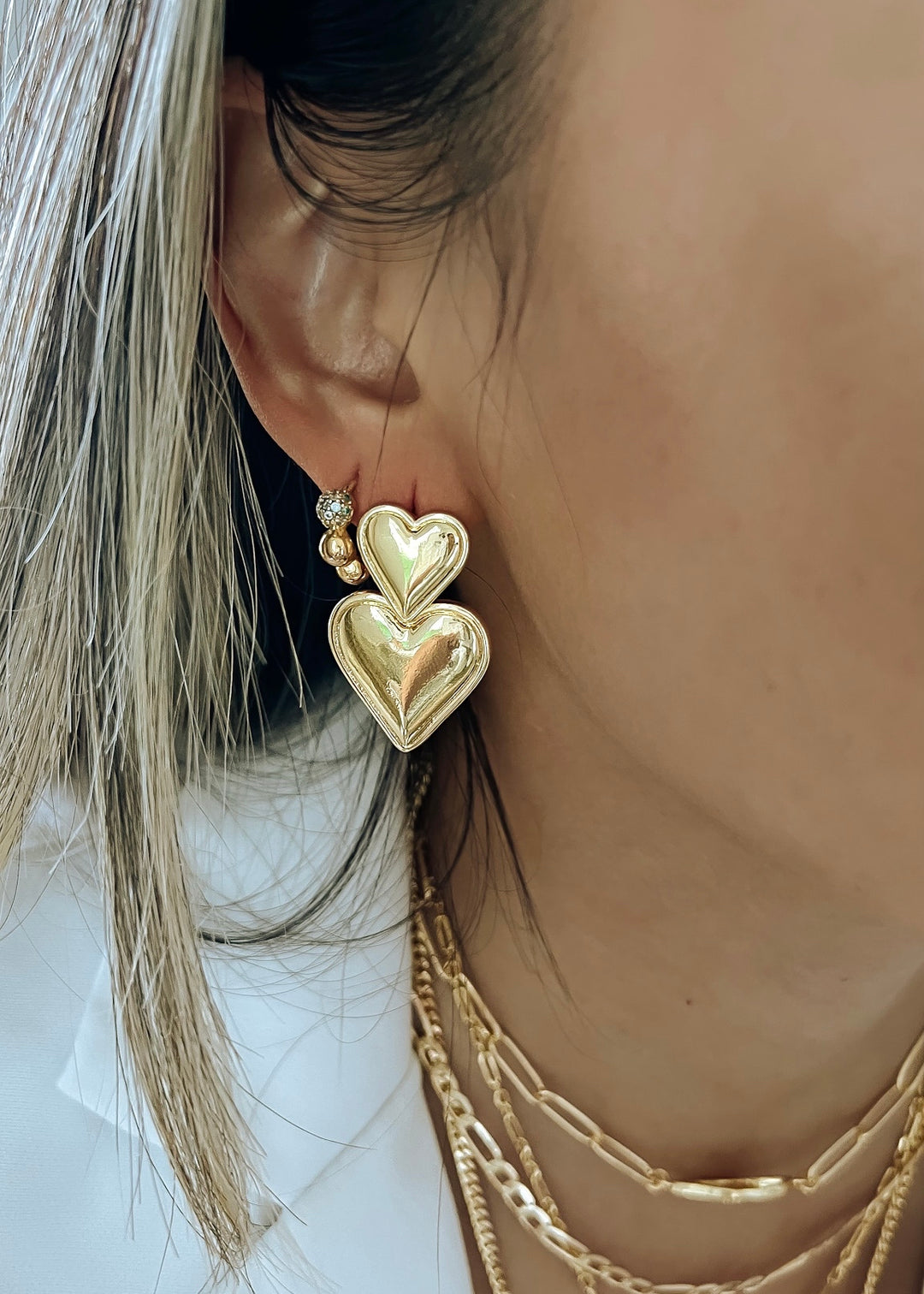 Double Heart Earrings - Gold Filled