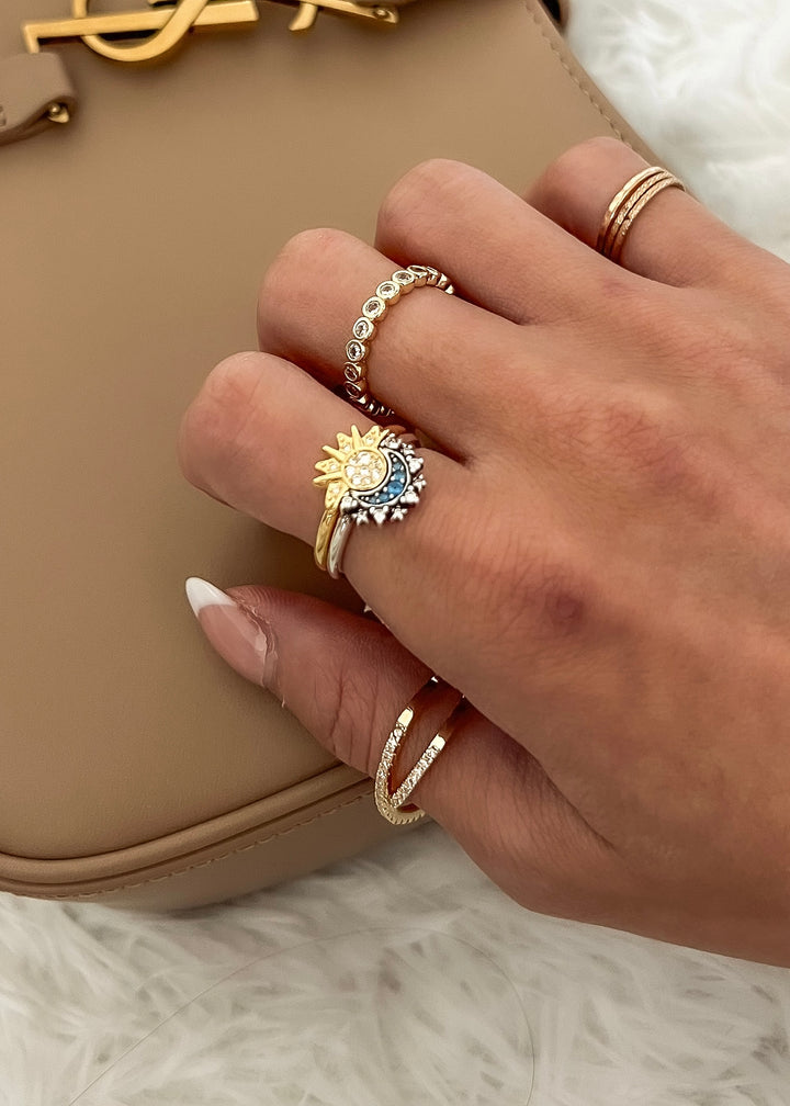 Two tone Sun & Moon Ring Set - Gold Filled