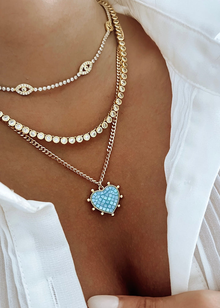 Blue Shell Opal Heart Necklace