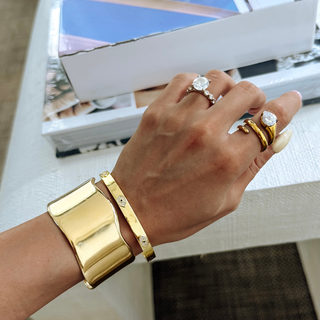 Evil Eye Hamsa Hand Bangle - Gold Filled