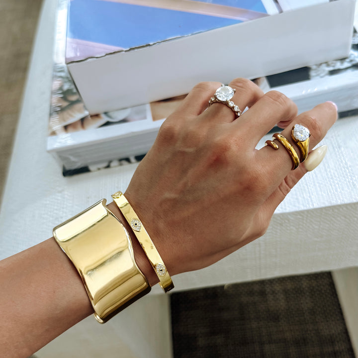 Evil Eye Hamsa Hand Bangle - Gold Filled