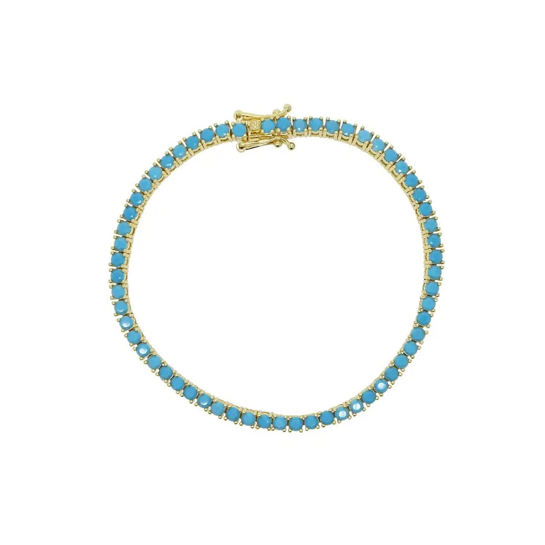 Turquoise Gemstone Tennis Bracelet- Gold Filled