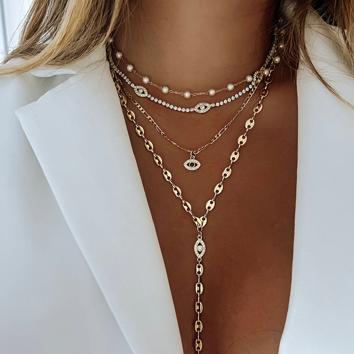Luna Evil Eye Drop Necklace - Gold Filled