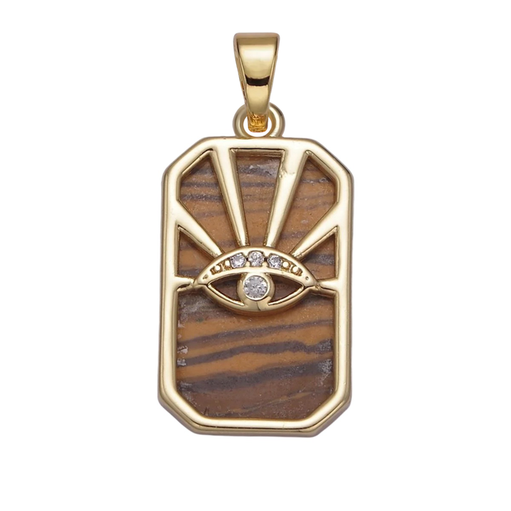 Sunburst Gemstone Evil Eye Charm - Gold Filled