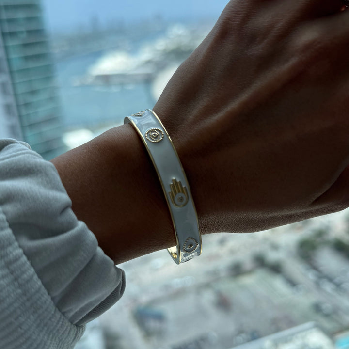 Evil Eye & Hamsa Hand Blessing Bangle - Gold Filled