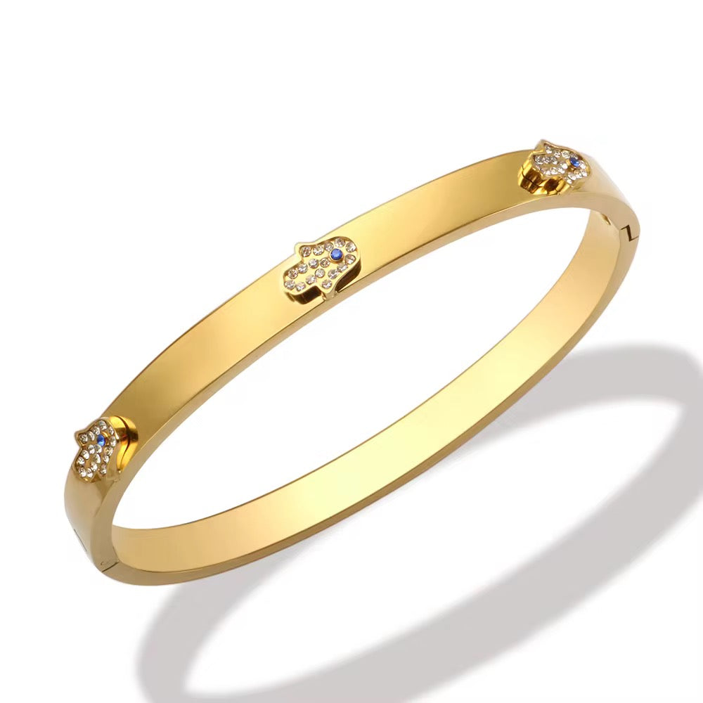 Evil Eye Hamsa Hand Bangle - Gold Filled