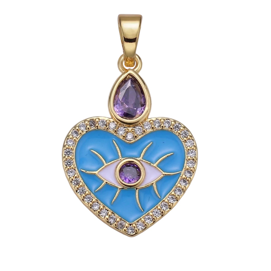Gemstone Evil Eye Charm - Gold Filled