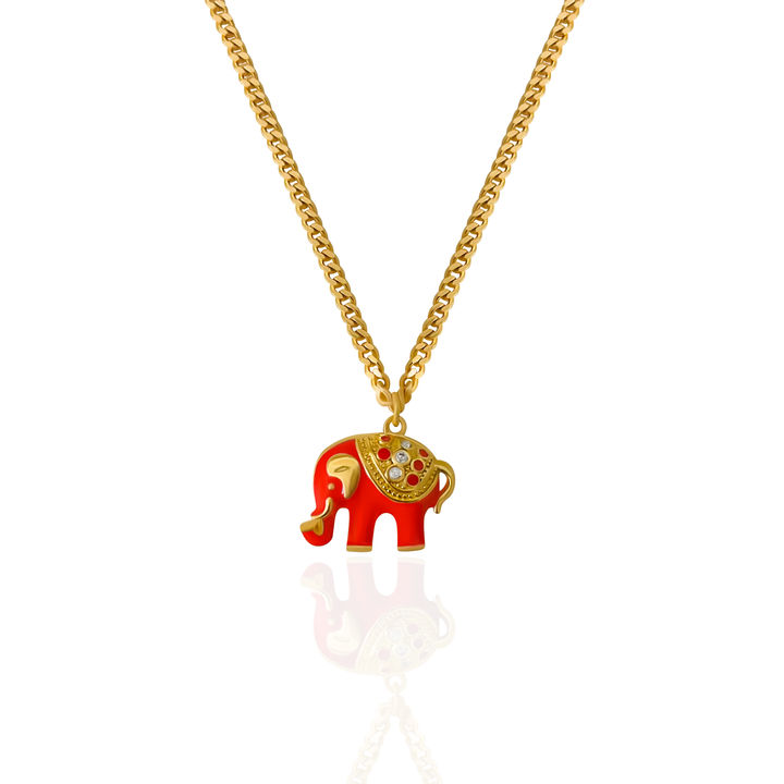 Wise Guidance Elephants Necklace (Red) - Gold Filled