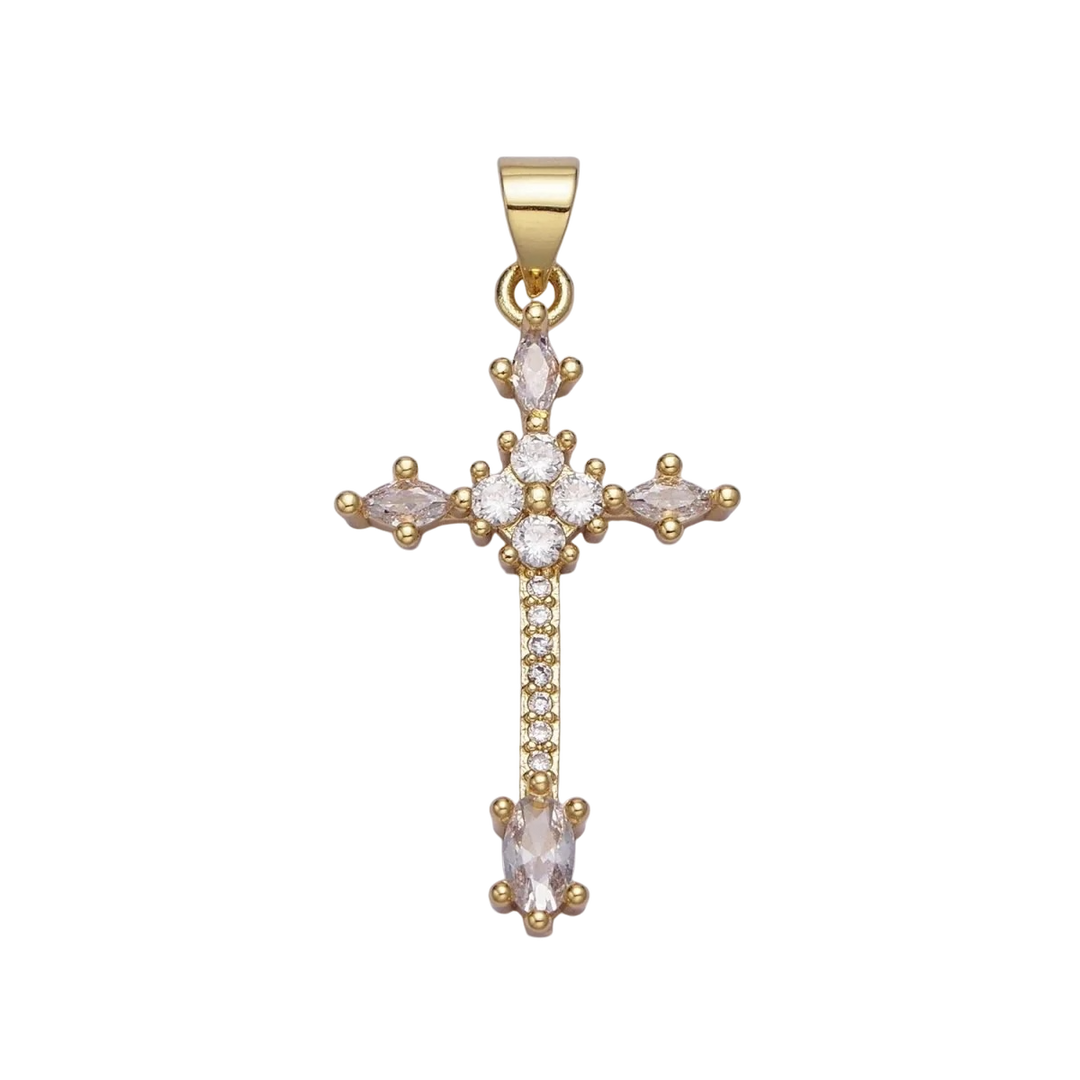 Crystal Cross Charm - Gold Filled