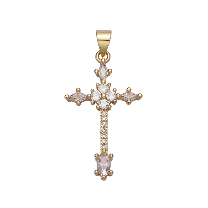 Crystal Cross Charm - Gold Filled