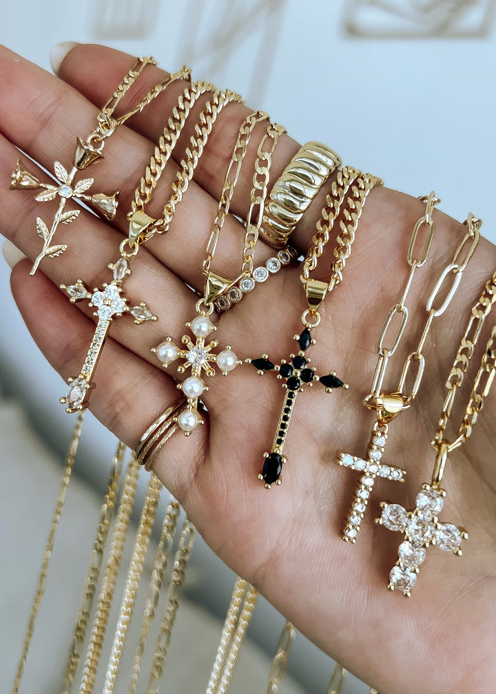 Ice Diamond Cross Necklace - Gold Filled
