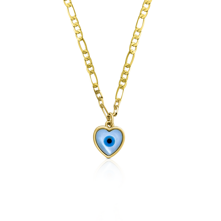 Sapphire Heart Evil Eye Necklace - Gold Filled
