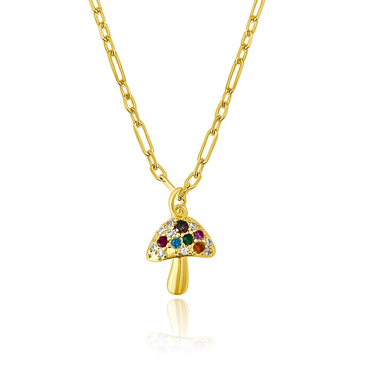 Multi Gemstone Mushroom Necklace - Gold Filled
