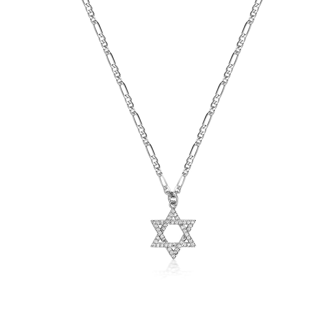 Diamond Star Of David Necklace - Silver