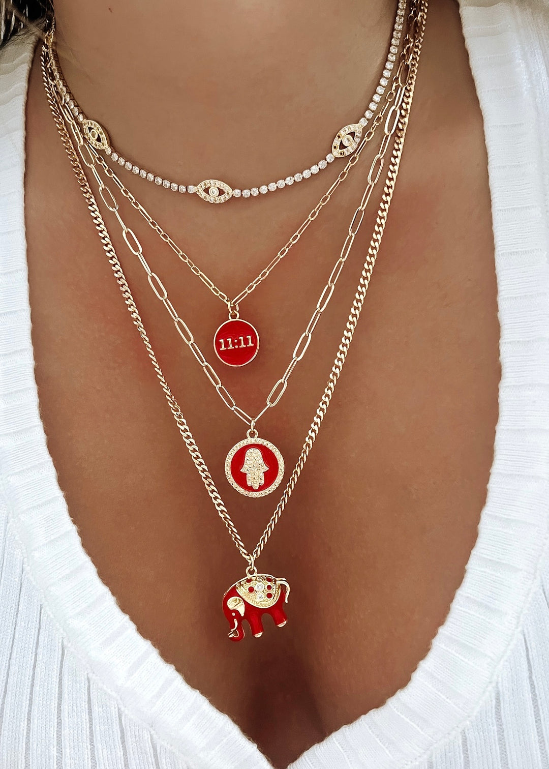 Wise Guidance Hamsa Hand Necklace (Red) - Gold Filled