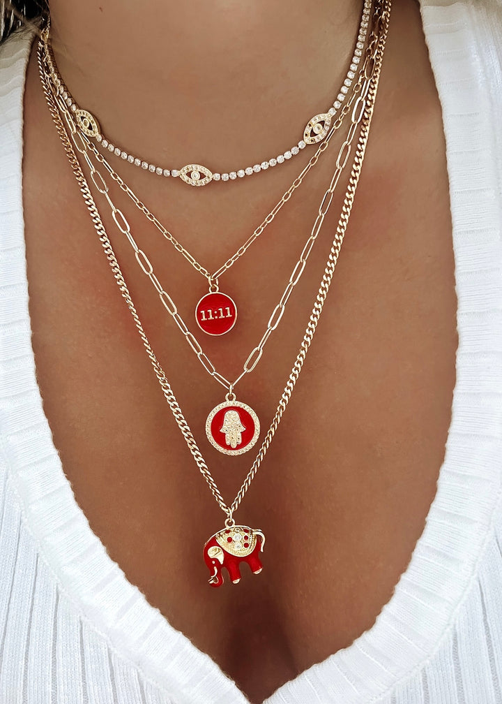 Wise Guidance Hamsa Hand Necklace (Red) - Gold Filled