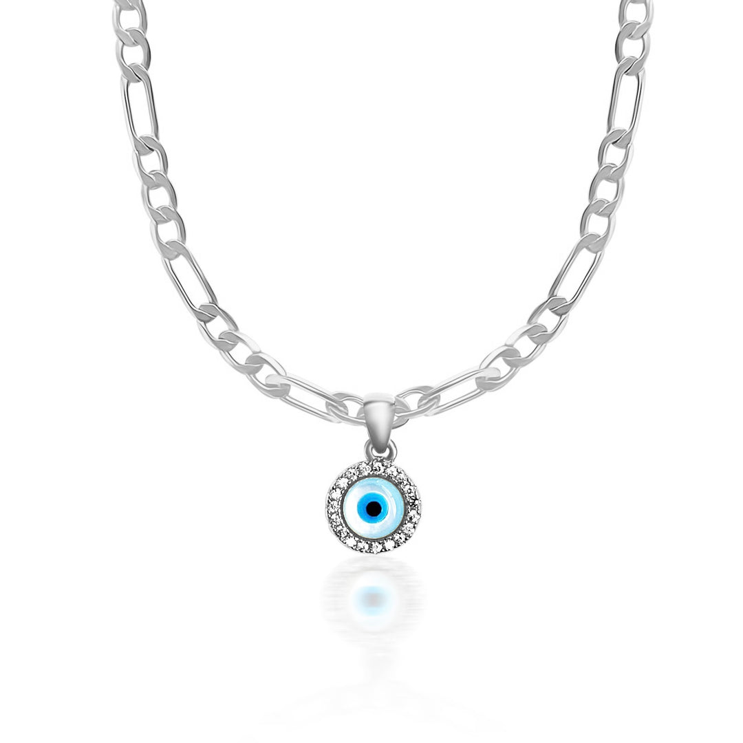 Sapphire Evil Eye Necklace - White Gold