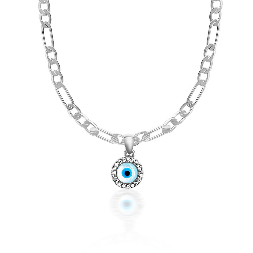 Greek Eye Necklace White Gold Sapphire Evil Eye Necklace White