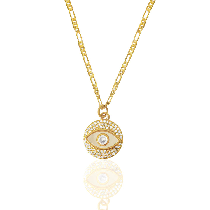 Pearl Diamond Evil Eye Necklace - Gold Filled