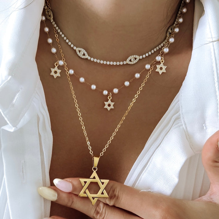 Star of David Steel Necklace - Gold Filled