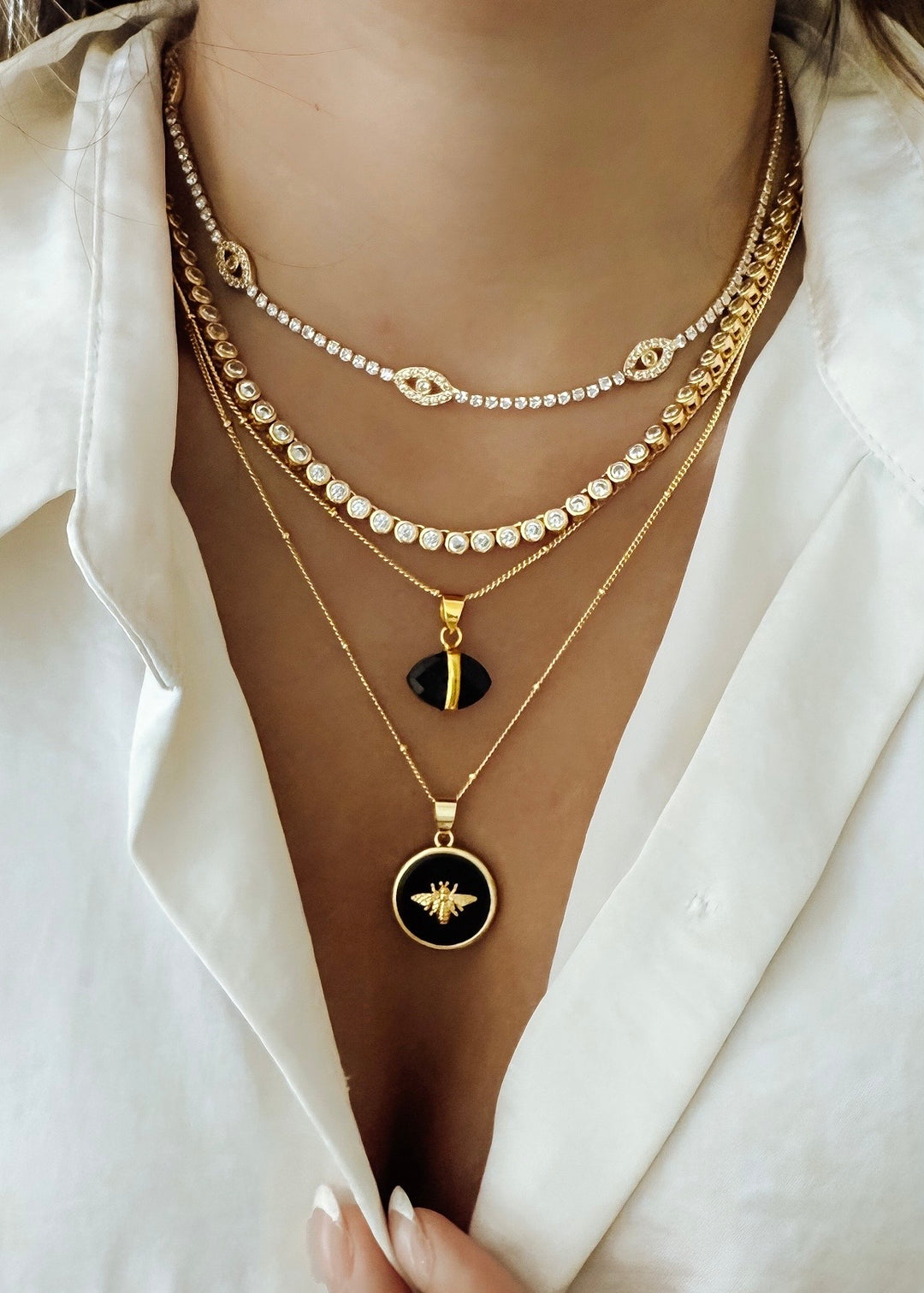 Blue Ocean Evil Eye Necklace - Gold Filled