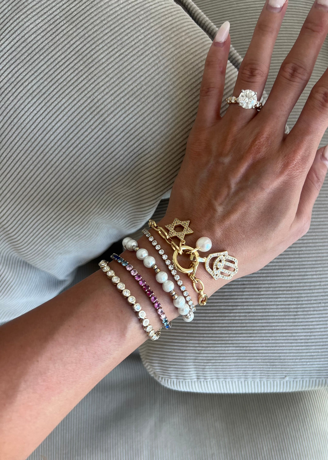 Star of David & Hamsa Hand Bracelet - Gold Filled