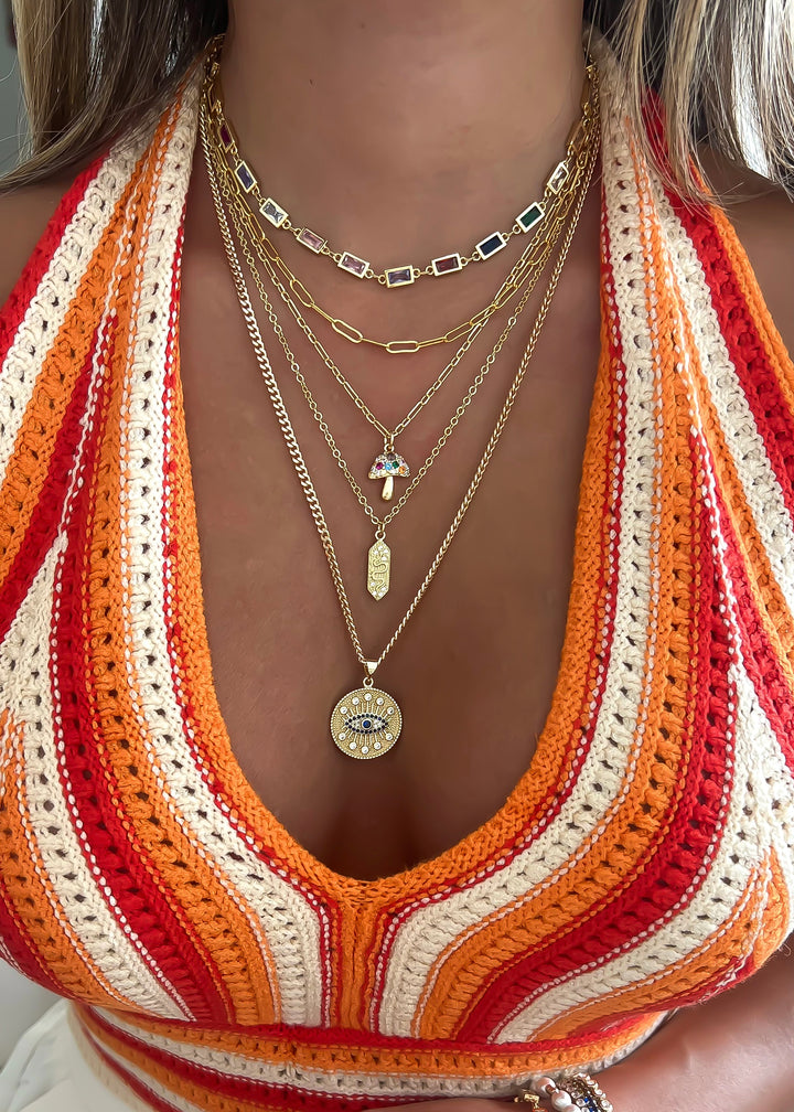 Multi Gemstone Mushroom Necklace - Gold Filled