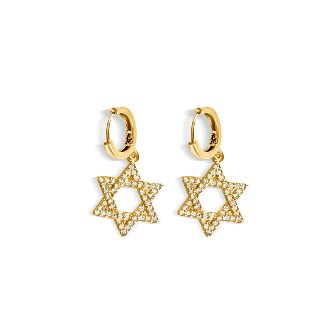 Diamond Star of David Earrings - Gold Filled