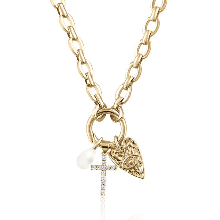 Hammed Heart Evil Eye Charm - Gold Filled